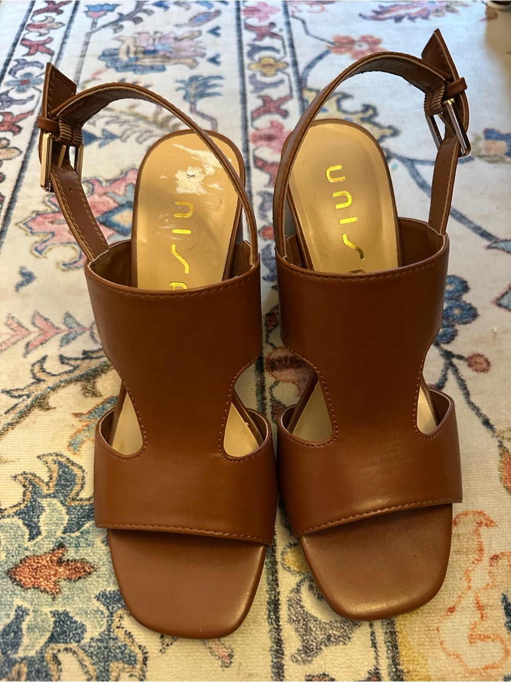 Unisa Tan Leather Cutout Slingback Heels